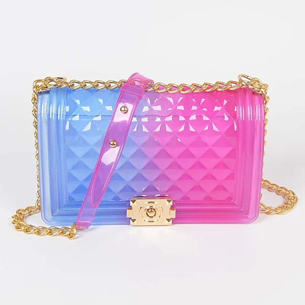 St. Barry Quilted Jelly Handbag Pink & Blue Gradient with Gold Twist Lock NWT